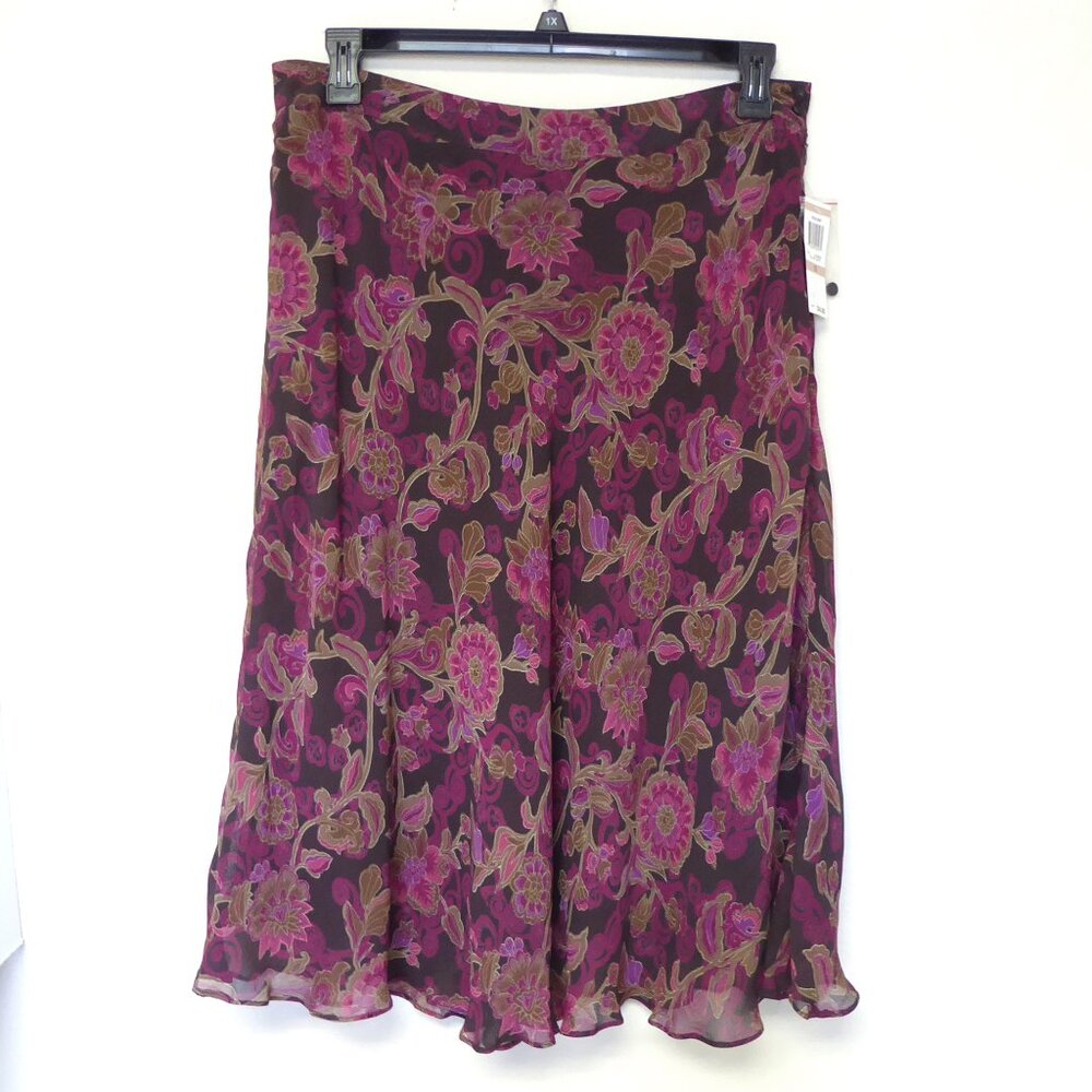 NEW with tags Style and Co brown fuchsia paisley floral midi skirt size 14